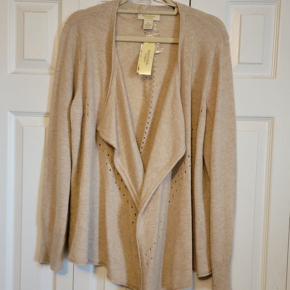 New! Peck & Peck 100% Cashmere Cascade Cardigan, XL     (01)
